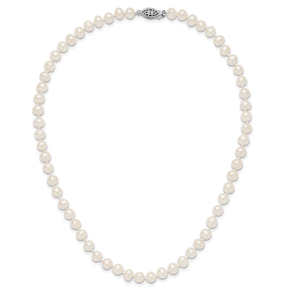 Sterling Silver Rhodium-plated 6-7mm White Near-Round Freshwater Cultured Pearl Necklace
