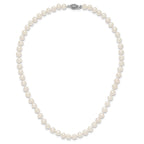 Sterling Silver Rhodium-plated 6-7mm White Near-Round Freshwater Cultured Pearl Necklace