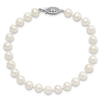 Sterling Silver Rhodium-plated 6-7mm White Near-Round Freshwater Cultured Pearl 7.25 inch Bracelet