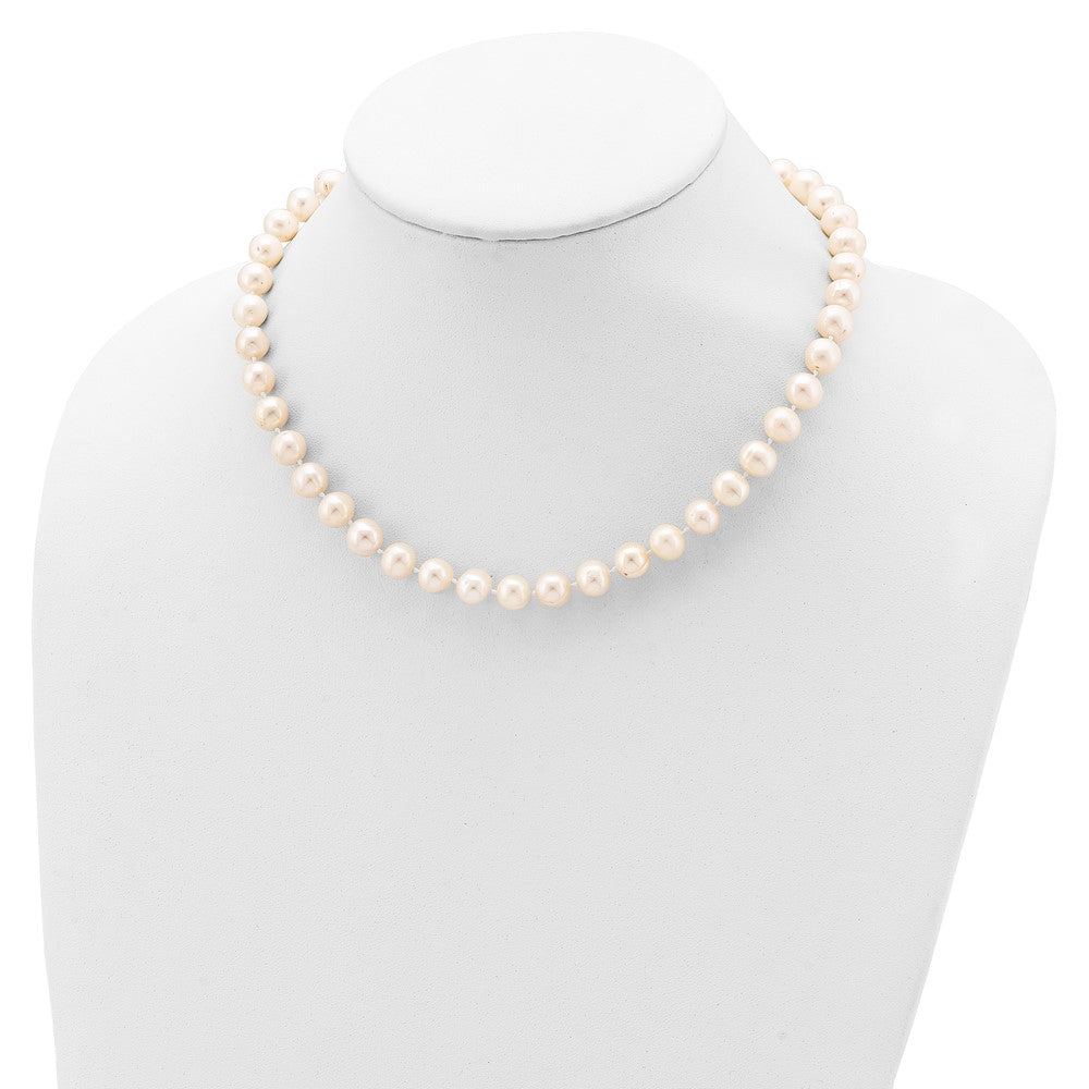 Sterling Silver Rhodium-plated 8-9mm White Near-Round Freshwater Cultured Pearl Necklace
