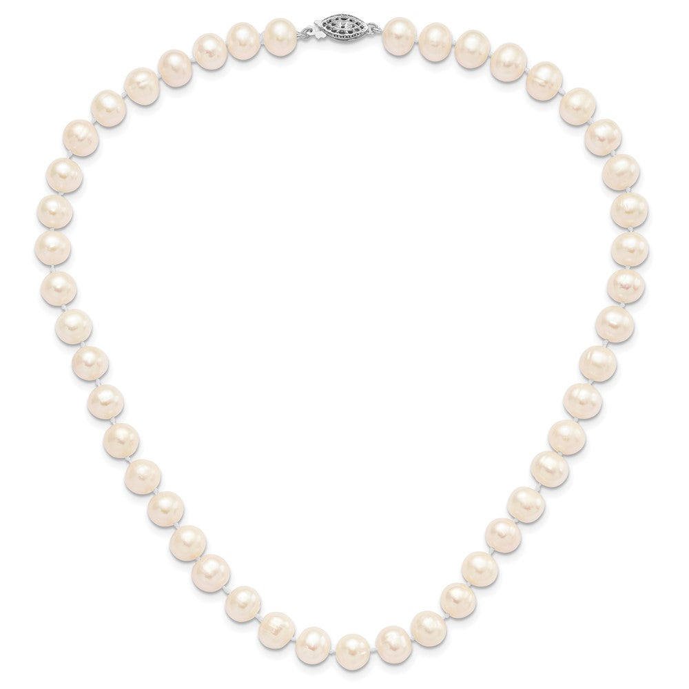 Sterling Silver Rhodium-plated 8-9mm White Near-Round Freshwater Cultured Pearl Necklace