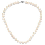 Sterling Silver Rhodium-plated 8-9mm White Near-Round Freshwater Cultured Pearl Necklace