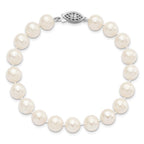 Sterling Silver Rhodium-plated 8-9mm White Near-Round Freshwater Cultured Pearl 7.25 inch Bracelet