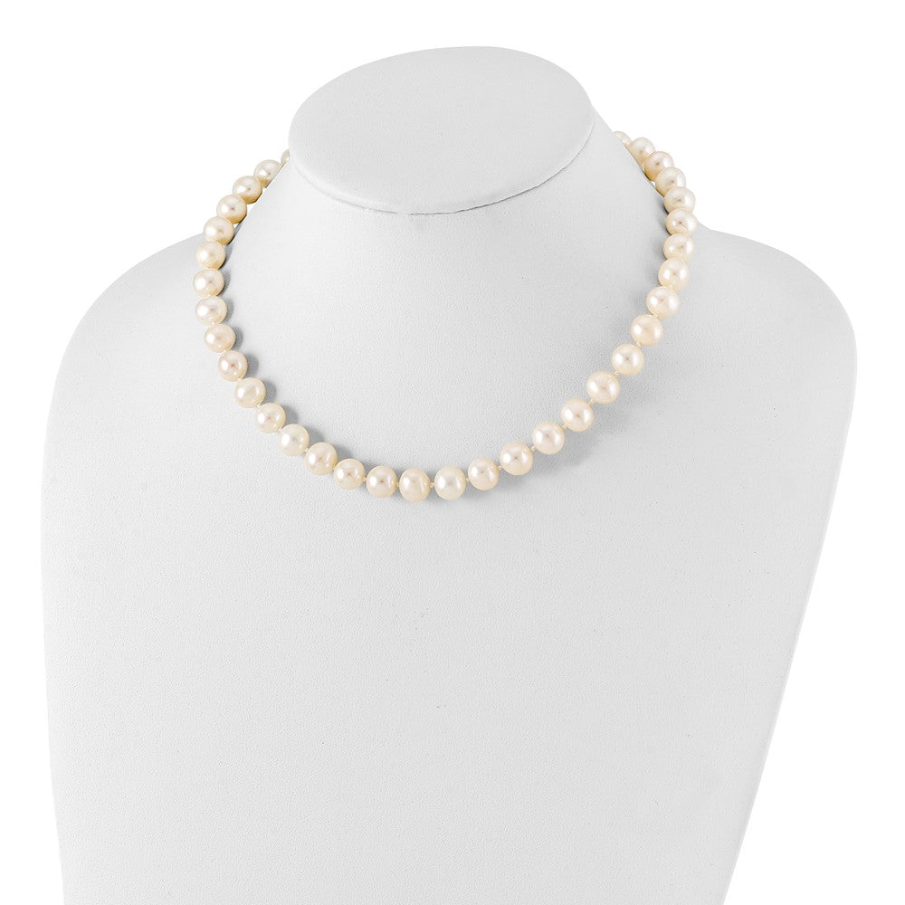 Sterling Silver Rhodium-plated 9-10mm White Near-Round Freshwater Cultured Pearl Necklace