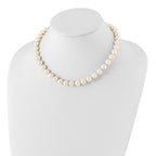 Sterling Silver Rhodium-plated 9-10mm White Near-Round Freshwater Cultured Pearl Necklace