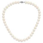 Sterling Silver Rhodium-plated 9-10mm White Near-Round Freshwater Cultured Pearl Necklace