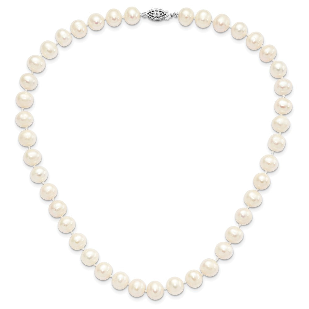 Sterling Silver Rhodium-plated 9-10mm White Near-Round Freshwater Cultured Pearl Necklace
