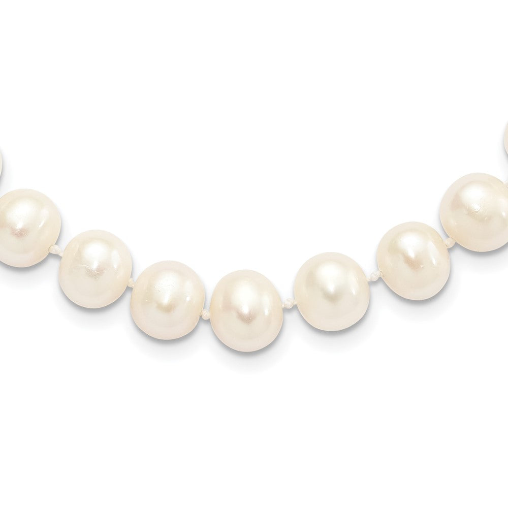 Sterling Silver Rhodium-plated 9-10mm White Near-Round Freshwater Cultured Pearl Necklace