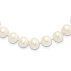 Sterling Silver Rhodium-plated 9-10mm White Near-Round Freshwater Cultured Pearl Necklace
