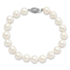 Sterling Silver Rhodium-plated 9-10mm White Near-Round Freshwater Cultured Pearl 7.25 inch Bracelet