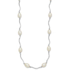 Sterling Silver Rhodium-plated 6-7mm White Rice Freshwater Cultured Pearl 16-Station 18 inch Necklace