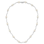 Sterling Silver Rhodium-plated 6-7mm White Rice Freshwater Cultured Pearl 16-Station 18 inch Necklace