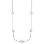 Sterling Silver Rhodium-plated 7-8mm White Near-Round Freshwater Cultured Pearl 7-Station 17 inch with 2 inch Extension Necklace