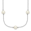 Sterling Silver Rhodium-plated 7-8mm White Near-Round Freshwater Cultured Pearl 7-Station 17 inch with 2 inch Extension Necklace