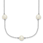 Sterling Silver Rhodium-plated 7-8mm White Near-Round Freshwater Cultured Pearl 7-Station 17 inch with 2 inch Extension Necklace