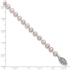 Sterling Silver Rhodium-plated 5-6mm Purple Near-Round Freshwater Cultured Pearl 7.25 inch Bracelet