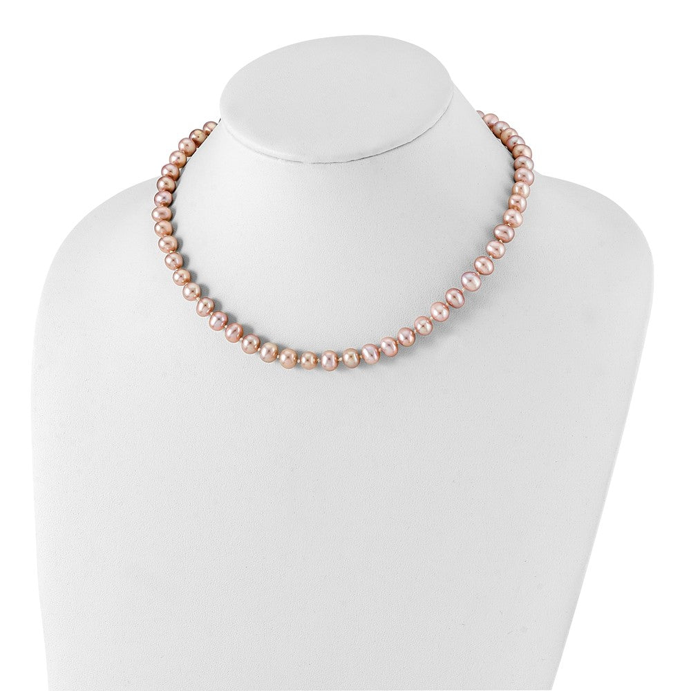 Sterling Silver Rhodium-plated 7-8mm Purple Near-Round Freshwater Cultured Pearl Necklace
