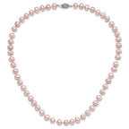 Sterling Silver Rhodium-plated 7-8mm Purple Near-Round Freshwater Cultured Pearl Necklace