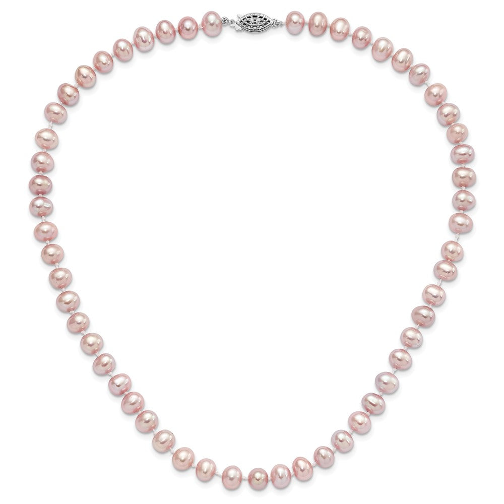 Sterling Silver Rhodium-plated 7-8mm Purple Near-Round Freshwater Cultured Pearl Necklace