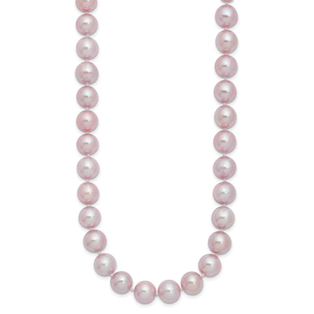 Sterling Silver Rhodium-plated 9-10mm Purple Near-Round Freshwater Cultured Pearl Necklace