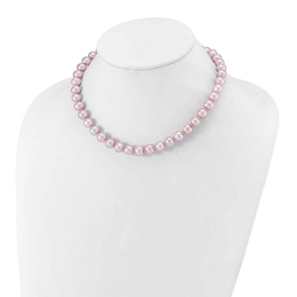 Sterling Silver Rhodium-plated 9-10mm Purple Near-Round Freshwater Cultured Pearl Necklace