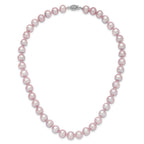Sterling Silver Rhodium-plated 9-10mm Purple Near-Round Freshwater Cultured Pearl Necklace