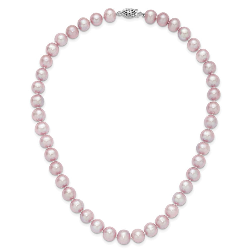Sterling Silver Rhodium-plated 9-10mm Purple Near-Round Freshwater Cultured Pearl Necklace
