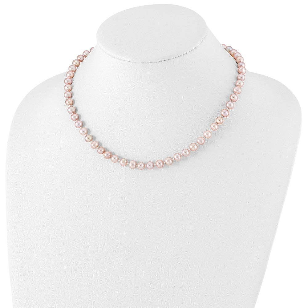 Sterling Silver Rhodium-plated 6-7mm Purple Near-Round Freshwater Cultured Pearl Necklace