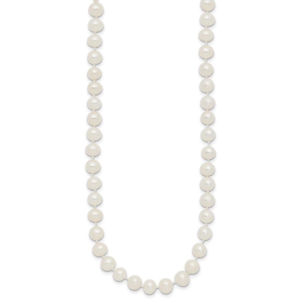 Sterling Silver Rhodium-plated 5-6mm White Near-Round Freshwater Cultured Pearl Necklace