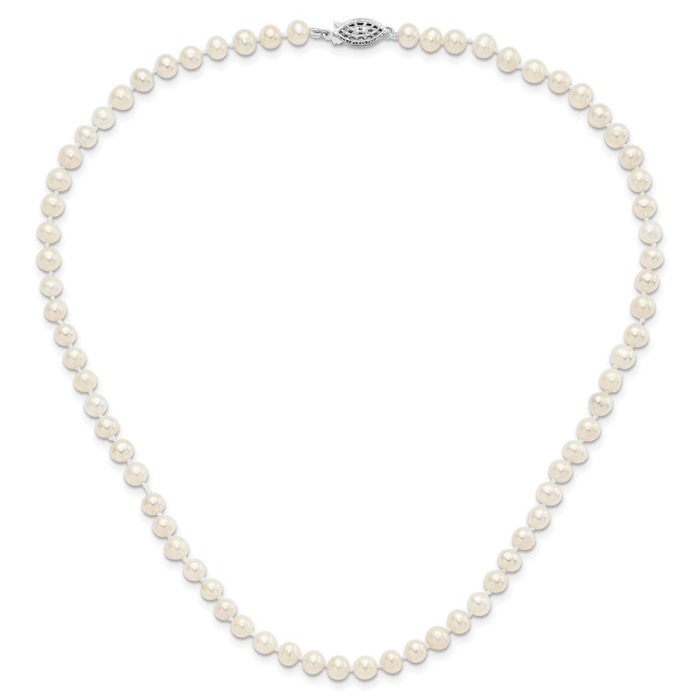 Sterling Silver Rhodium-plated 5-6mm White Near-Round Freshwater Cultured Pearl Necklace
