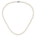 Sterling Silver Rhodium-plated 5-6mm White Near-Round Freshwater Cultured Pearl Necklace