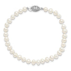 Sterling Silver Rhodium-plated 5-6mm White Near-Round Freshwater Cultured Pearl 7.25 inch Bracelet