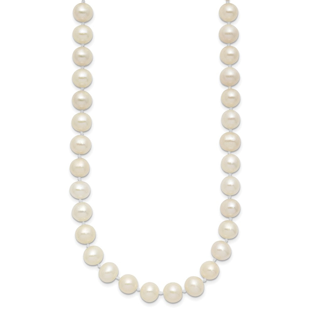 Sterling Silver Rhodium-plated 7-8mm White Near-Round Freshwater Cultured Pearl Necklace