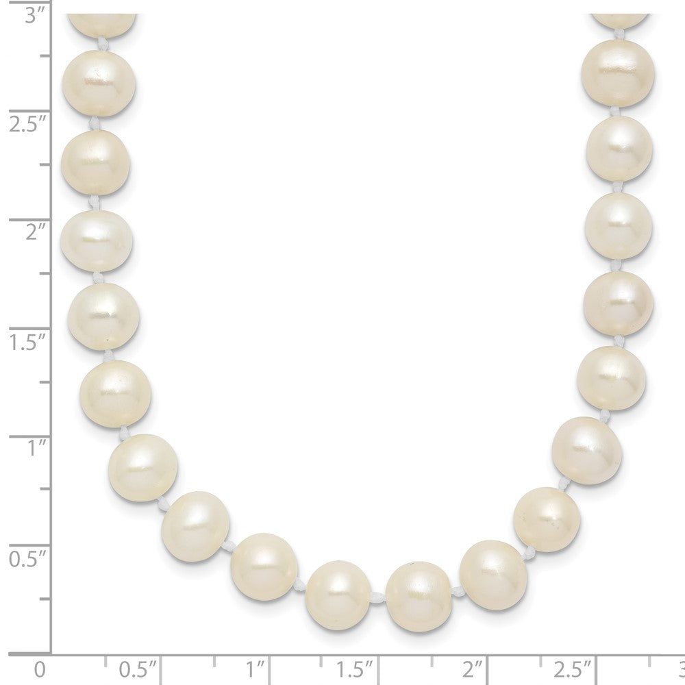 Sterling Silver Rhodium-plated 7-8mm White Near-Round Freshwater Cultured Pearl Necklace