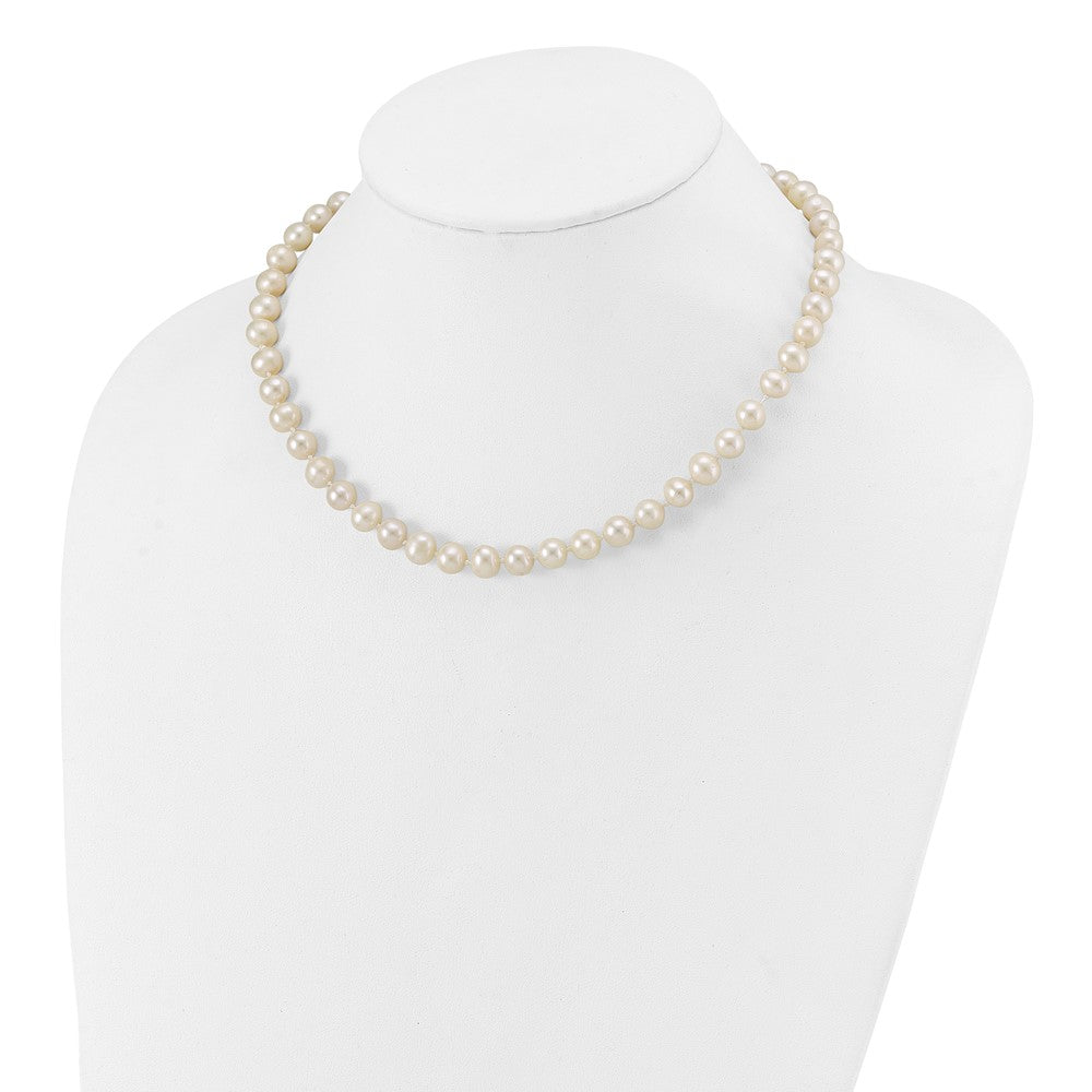 Sterling Silver Rhodium-plated 7-8mm White Near-Round Freshwater Cultured Pearl Necklace