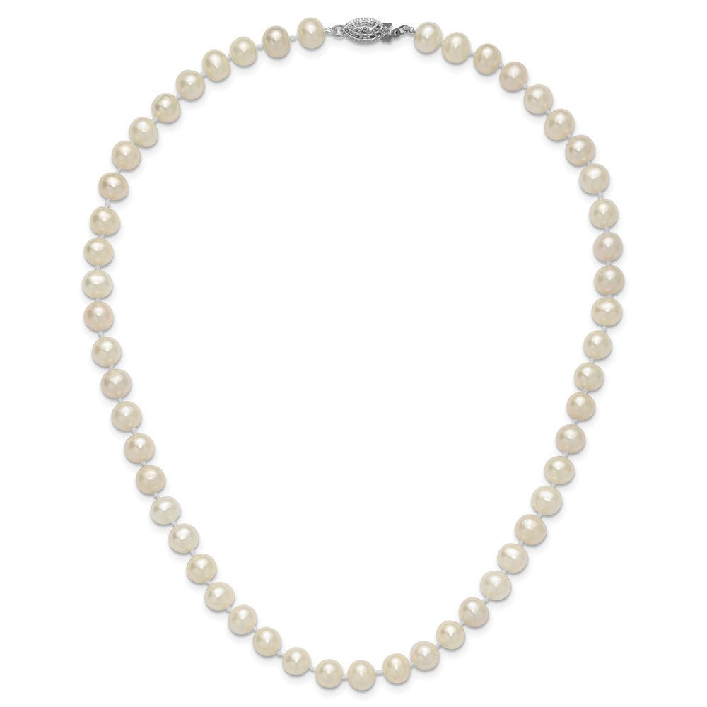 Sterling Silver Rhodium-plated 7-8mm White Near-Round Freshwater Cultured Pearl Necklace