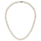 Sterling Silver Rhodium-plated 7-8mm White Near-Round Freshwater Cultured Pearl Necklace