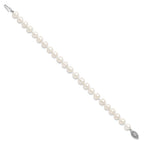 Sterling Silver Rhodium-plated 7-8mm White Near-Round Freshwater Cultured Pearl 7.25 inch Bracelet