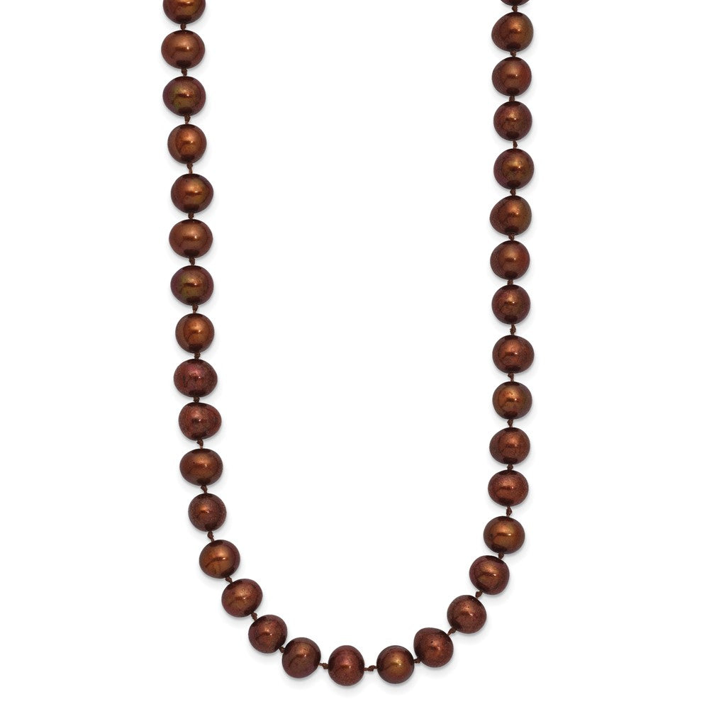 Sterling Silver Rhodium-plated 6-7mm Brown Near-Round Freshwater Cultured Pearl Necklace