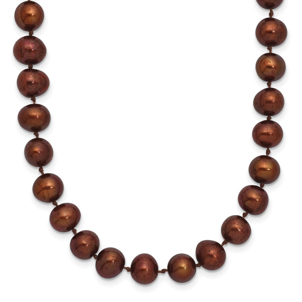 Sterling Silver Rhodium-plated 6-7mm Brown Near-Round Freshwater Cultured Pearl Necklace