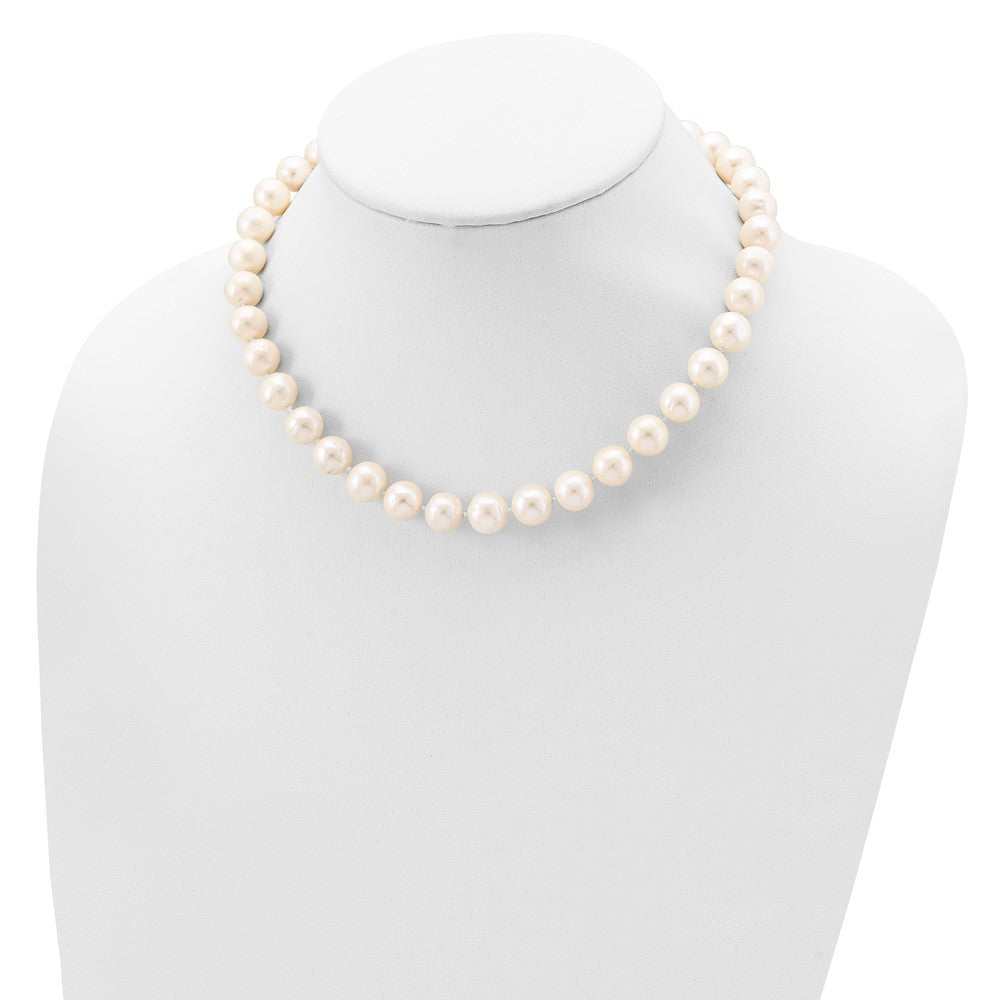 Sterling Silver Rhodium-plated 10-11mm White Near-Round Freshwater Cultured Pearl Necklace