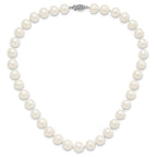 Sterling Silver Rhodium-plated 10-11mm White Near-Round Freshwater Cultured Pearl Necklace