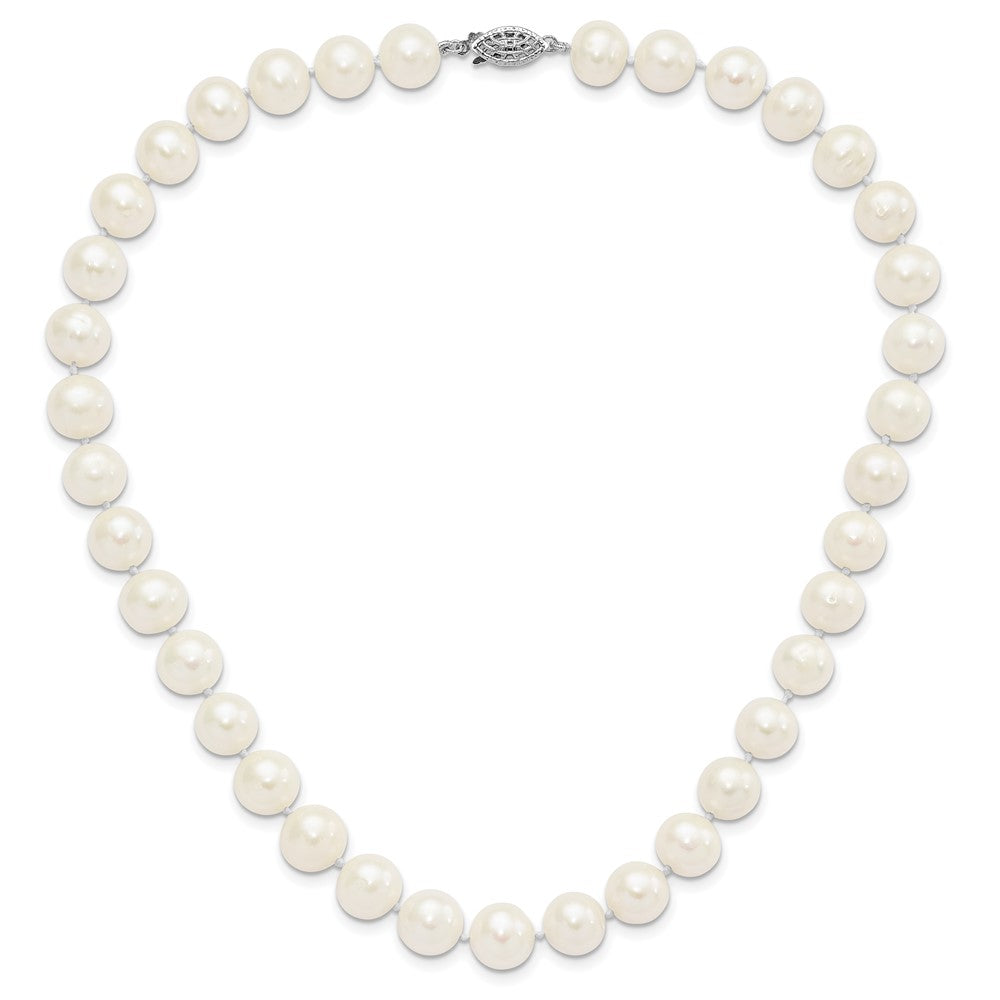 Sterling Silver Rhodium-plated 10-11mm White Near-Round Freshwater Cultured Pearl Necklace