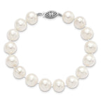 Sterling Silver Rhodium-plated 10-11mm White Near-Round Freshwater Cultured Pearl 7.25 inch Bracelet