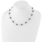 Sterling Silver Rhodium-plated 6-7mm Black Rice Freshwater Cultured Pearl 16-Station 18 inch Necklace