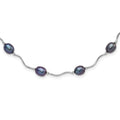 Sterling Silver Rhodium-plated 6-7mm Black Rice Freshwater Cultured Pearl 16-Station 18 inch Necklace