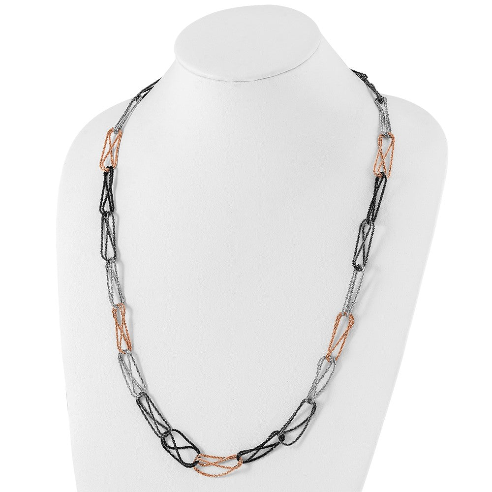 Sterling Silver Ruthenium & Black & Rose-tone Rhodium-plated Fancy Necklace