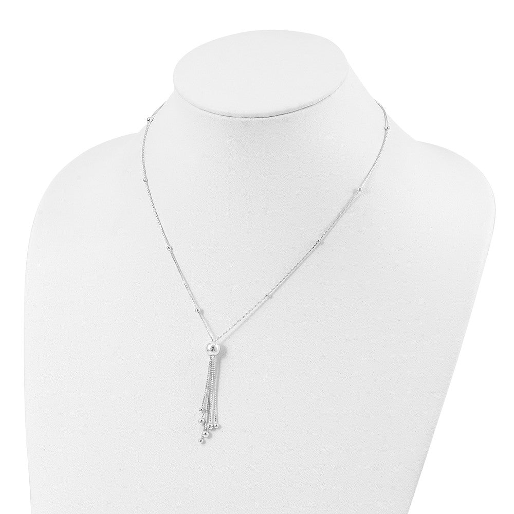 Sterling Silver Polished Beaded Tassel Necklace