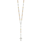 Sterling Silver Polished Rosary Tri-color Beads Necklace
