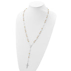 Sterling Silver Polished Rosary Tri-color Beads Necklace
